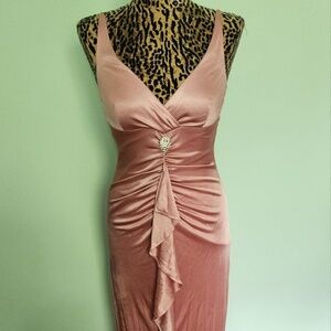 Silky Maxi ruffle front dusty pink dress rhinestone medium